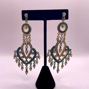 Vintage Faux Turquoise Chandelier Dangle Drop Large Statement Earrings